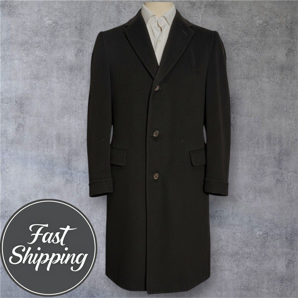 JUSTERS VINTAGE Mens Overcoat 44R TWEED Wool MADE IN USA Brown Coat Top Coat